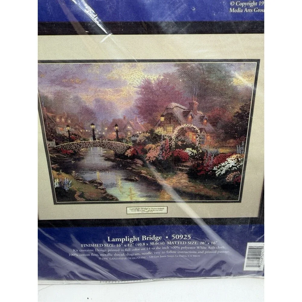 Thomas Kinkade Cross Stitch Kit Lamplight Bridge Candamar Designs 50925 NEW